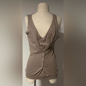 IKKS: Brown Sleeveless Button-Down Top
